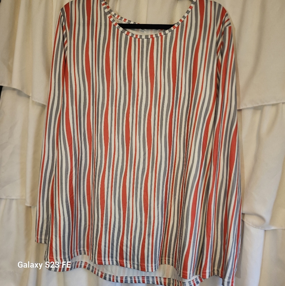 Striped Women's Top - Red, Gray, White